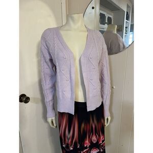 Floral Blooming Small Open Classic Cardigan Sweater Lavender Acrylic Knit NWT